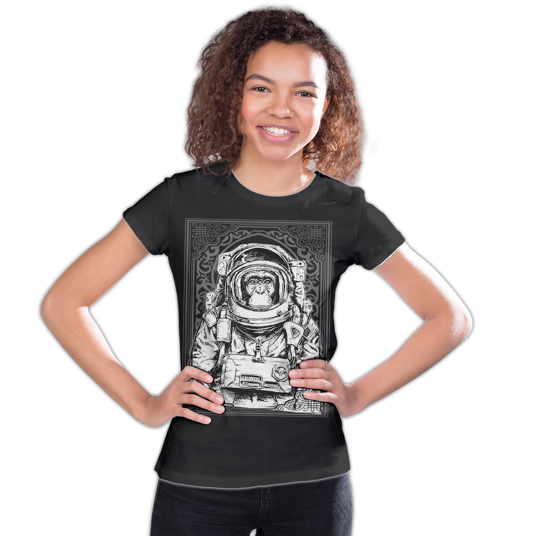 Science Space Monkey Astronaut Launch Nerdy Geek Chic Ironic Official Youth T-shirt Black - Urban Species