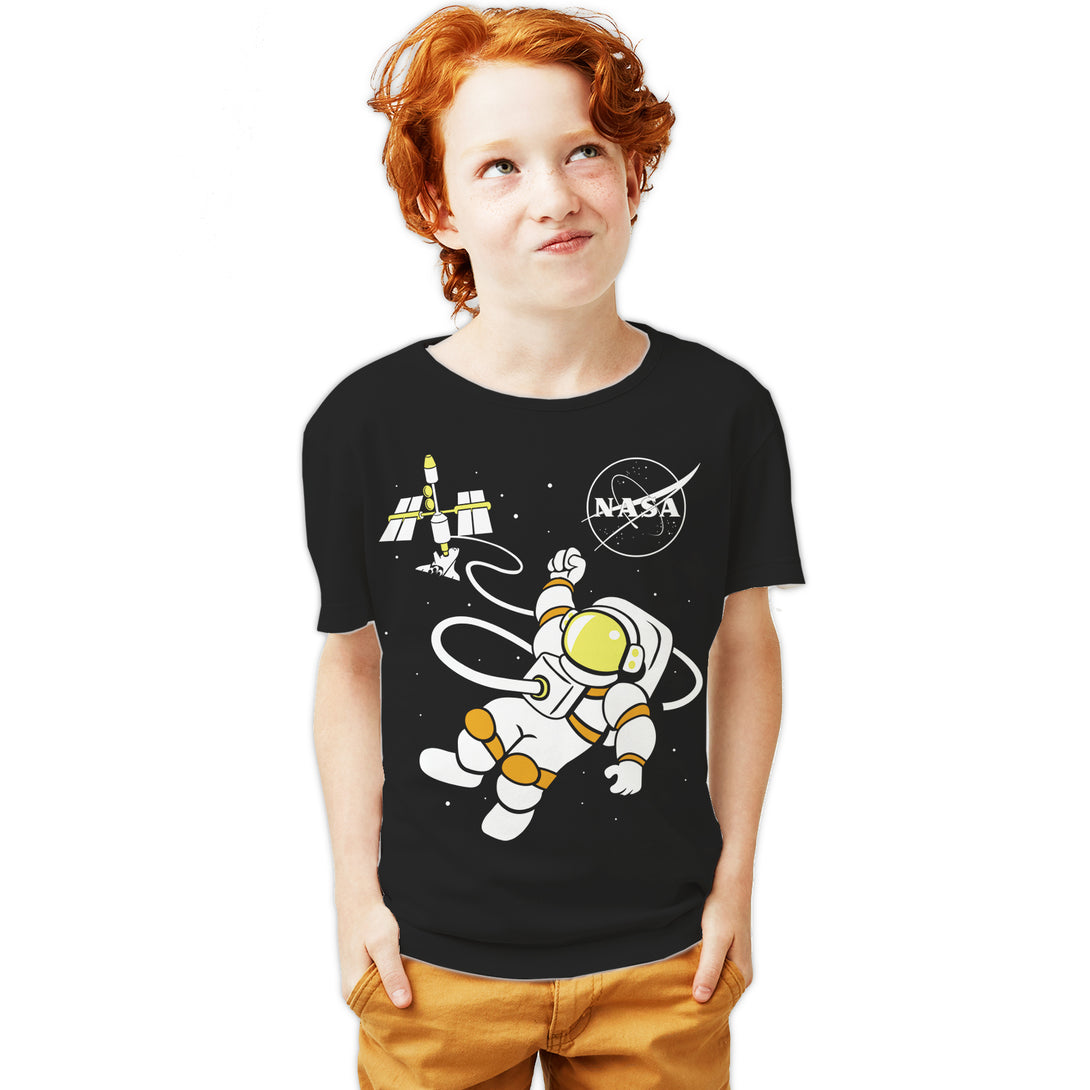 Science Space NASA Astronaut Shuttle Rocket Nerd Geek Chic Official Youth T-shirt Black - Urban Species