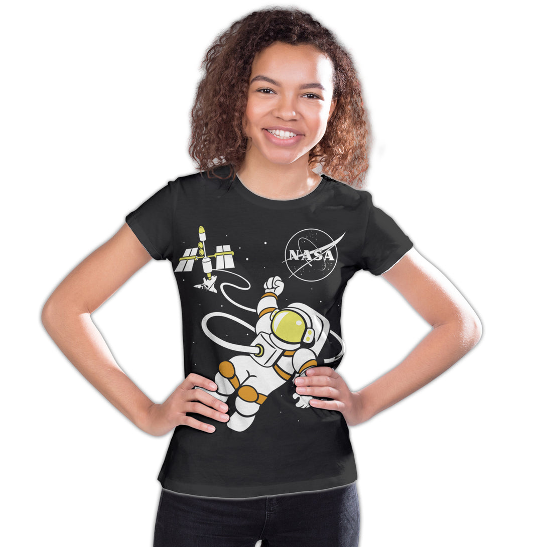 Science Space NASA Astronaut Shuttle Rocket Nerd Geek Chic Official Youth T-shirt Black - Urban Species