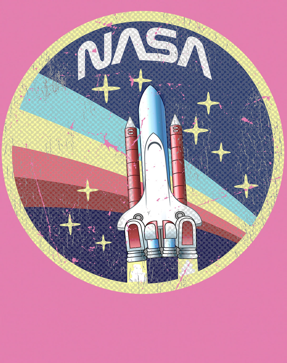 Science Space NASA Logo Rocket Retro Vintage Nerd Geek Chic Official Women's T-shirt Pink - Urban Species Design Close Up