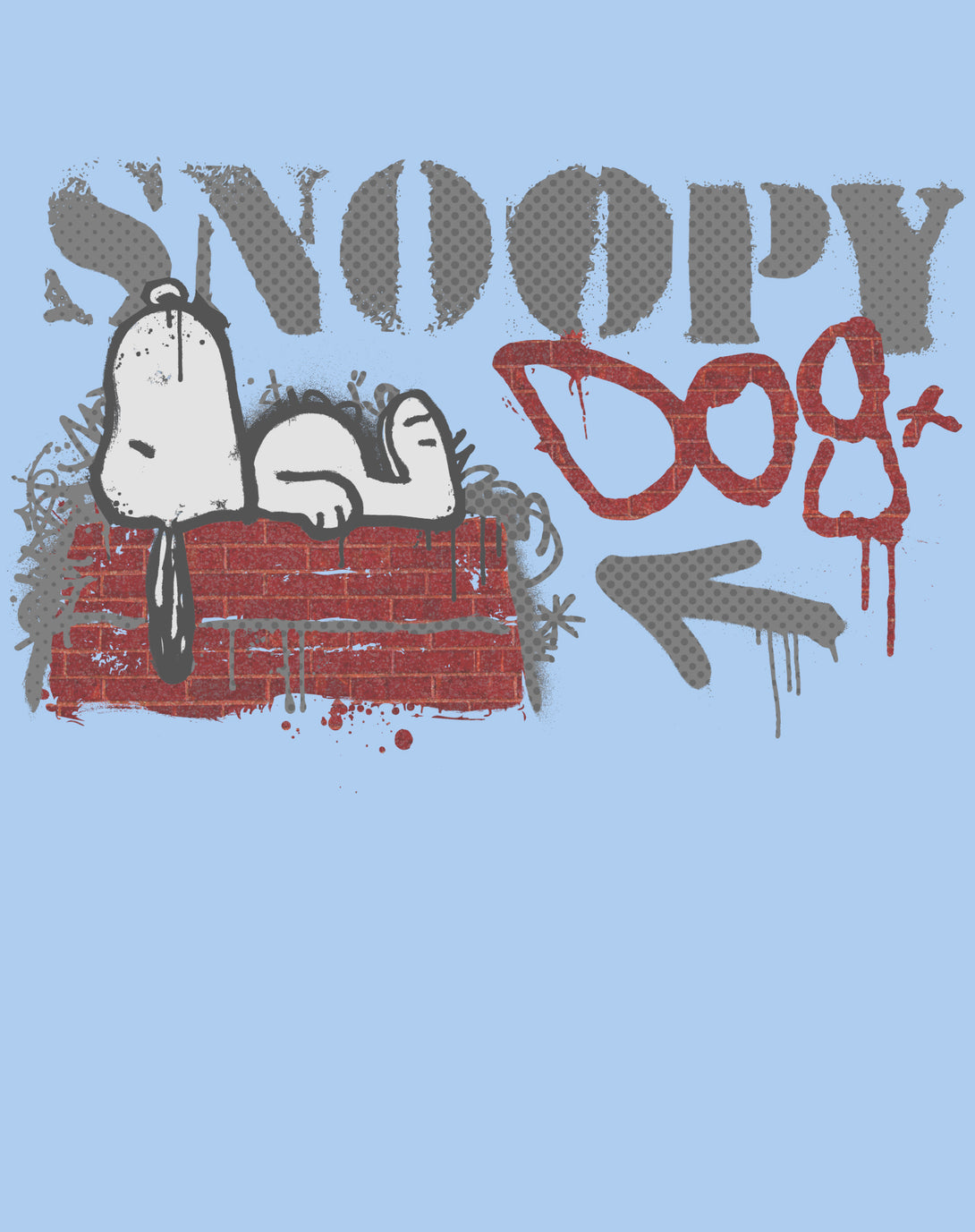 Peanuts Graffiti Snoopy Dog House Cool 90s Urban Stencil Art Official Men's T-Shirt - Baby Blue - Urban Species Design Close Up