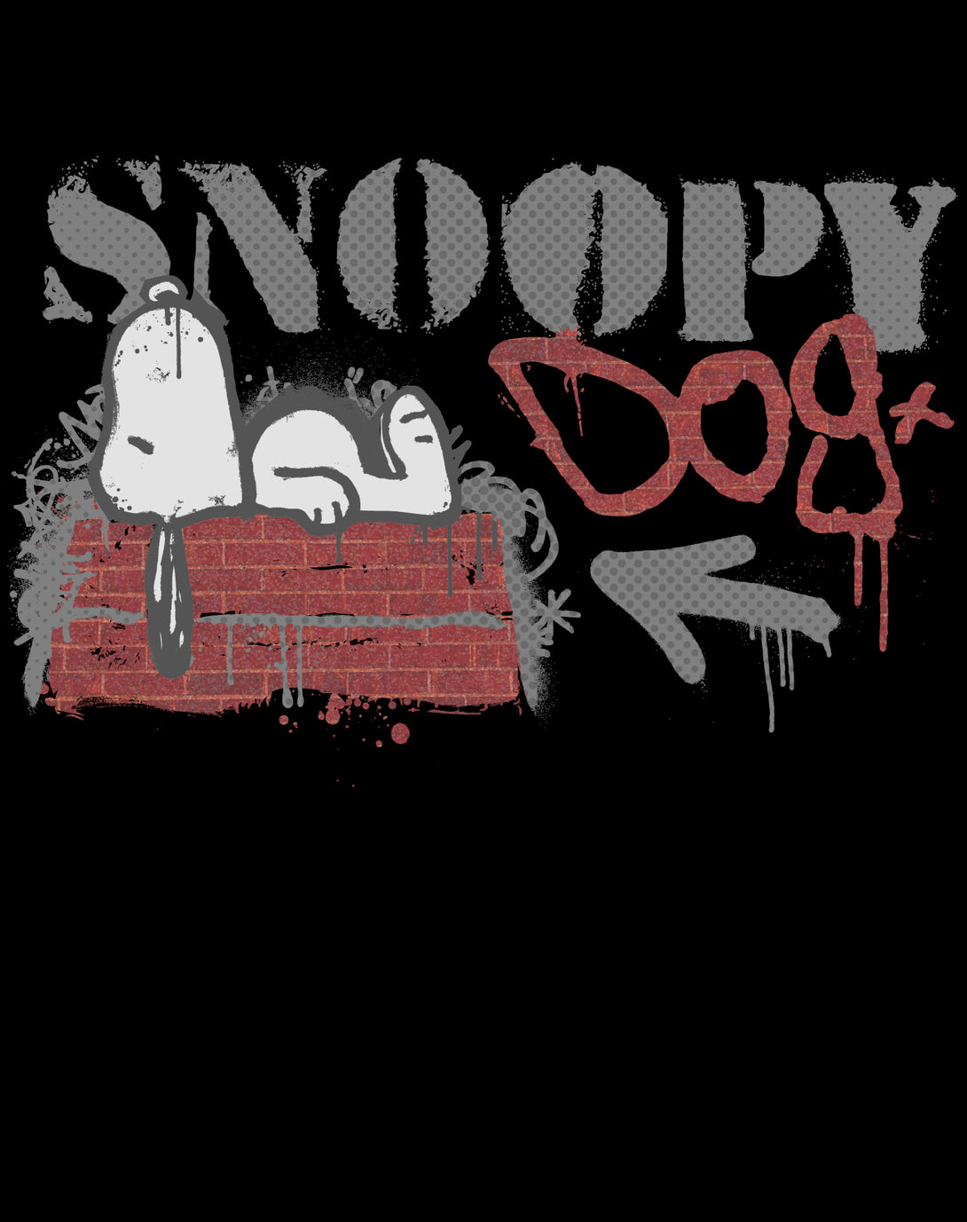 Peanuts Graffiti Snoopy Dog House Cool 90s Urban Stencil Art Official Men's T-Shirt - Black - Urban Species Design Close Up