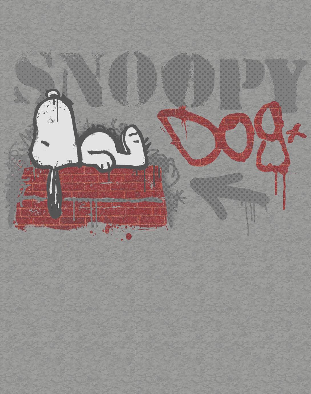 Peanuts Graffiti Snoopy Dog House Cool 90s Urban Stencil Art Official Men's T-Shirt - Heather Grey - Urban Species Design Close Up