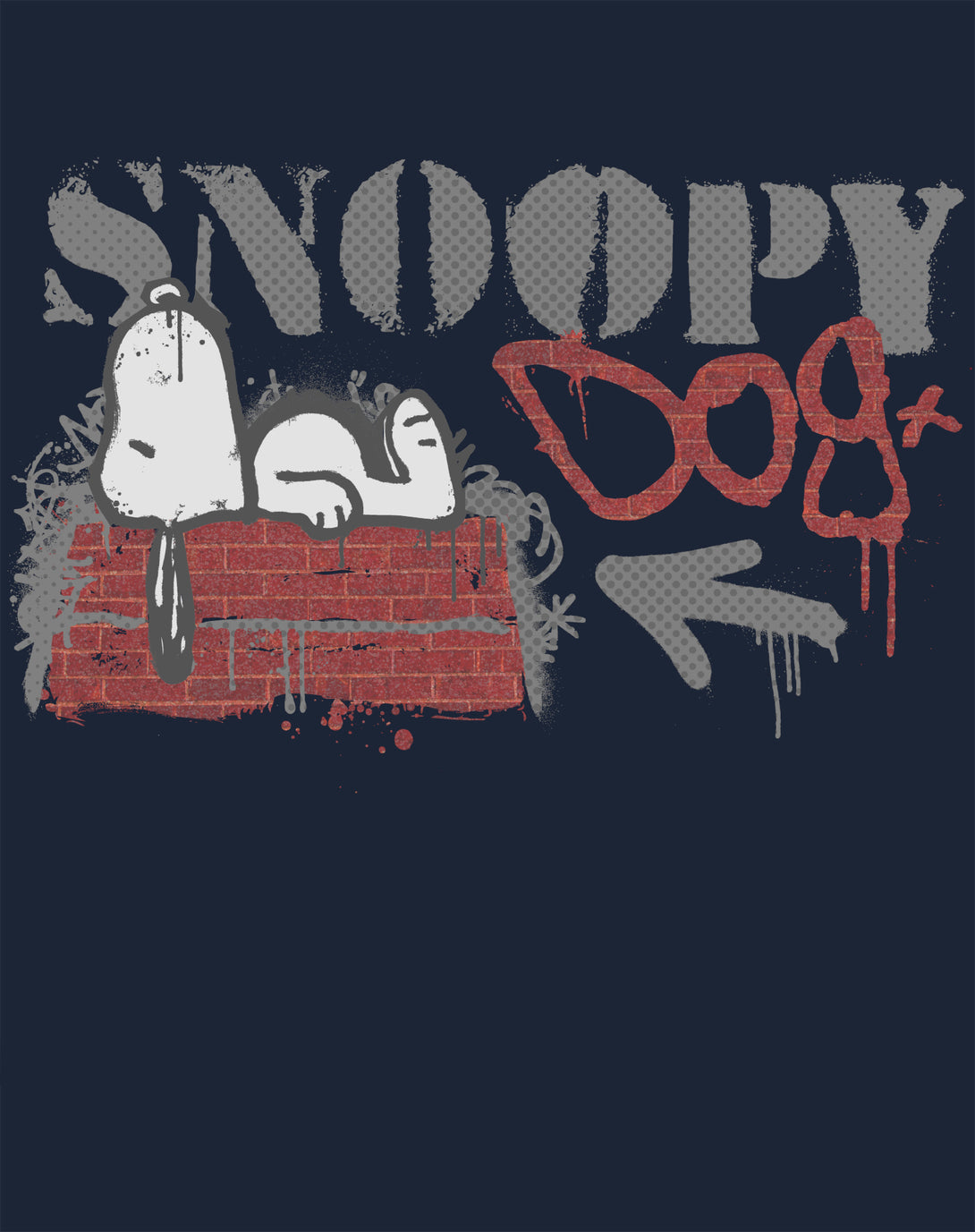 Peanuts Graffiti Snoopy Dog House Cool 90s Urban Stencil Art Official Men's T-Shirt - Navy - Urban Species Design Close Up