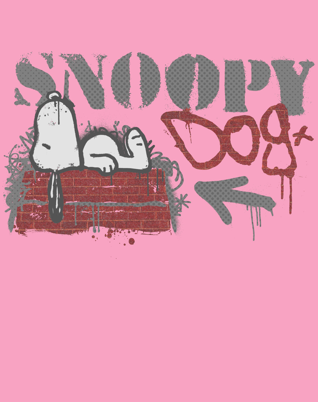Peanuts Graffiti Snoopy Dog House Cool 90s Urban Stencil Art Official Men's T-Shirt - Pink - Urban Species Design Close Up