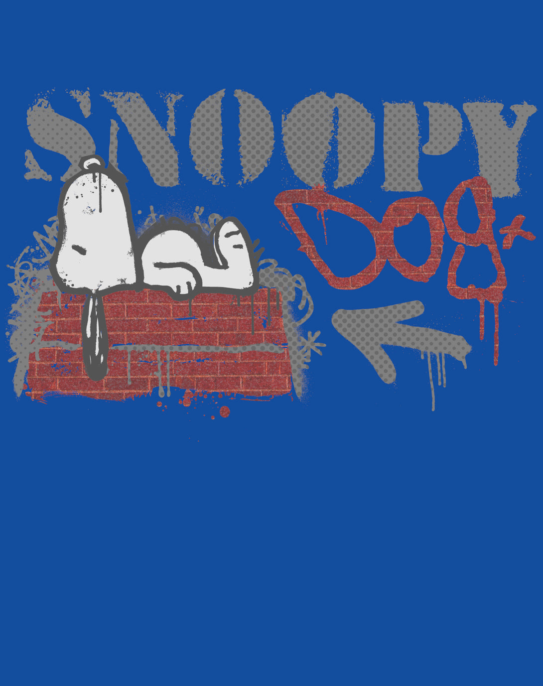 Peanuts Graffiti Snoopy Dog House Cool 90s Urban Stencil Art Official Men's T-Shirt - Royal Blue - Urban Species Design Close Up