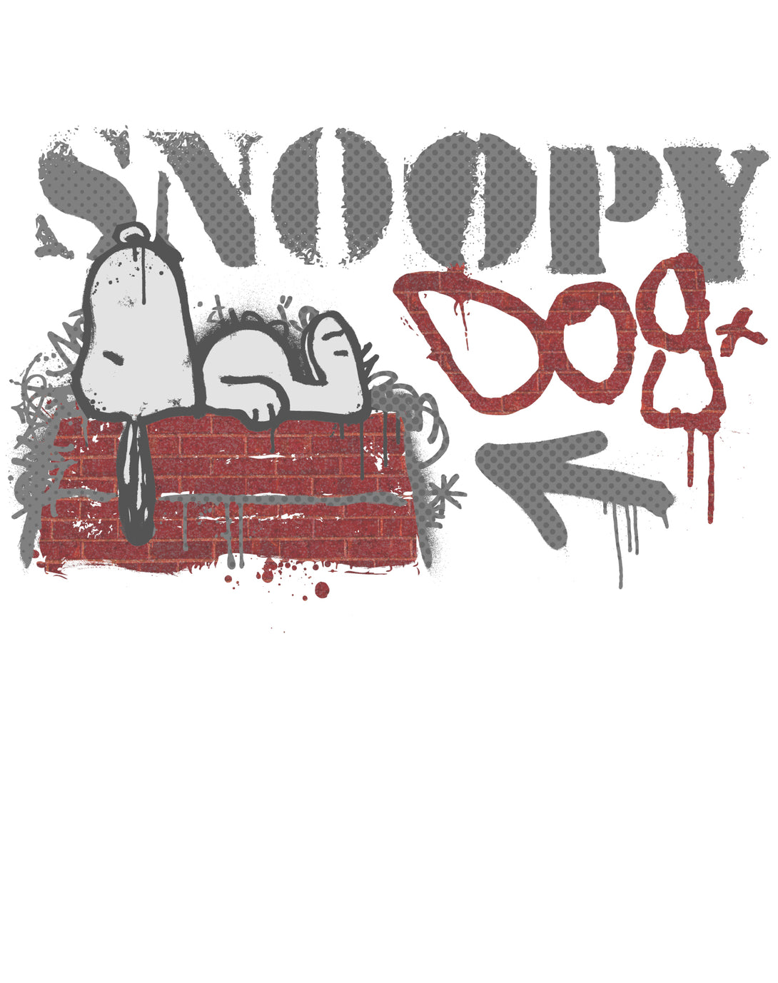 Peanuts Graffiti Snoopy Dog House Cool 90s Urban Stencil Art Official Men's T-Shirt - White - Urban Species Design Close Up