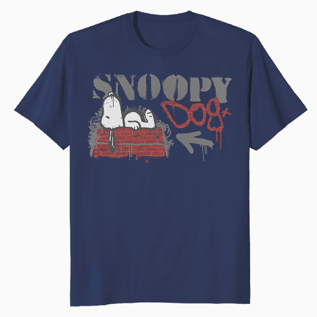 Peanuts Graffiti Snoopy Dog House Cool 90s Urban Stencil Art Official Men's T-Shirt - Navy - Urban Species