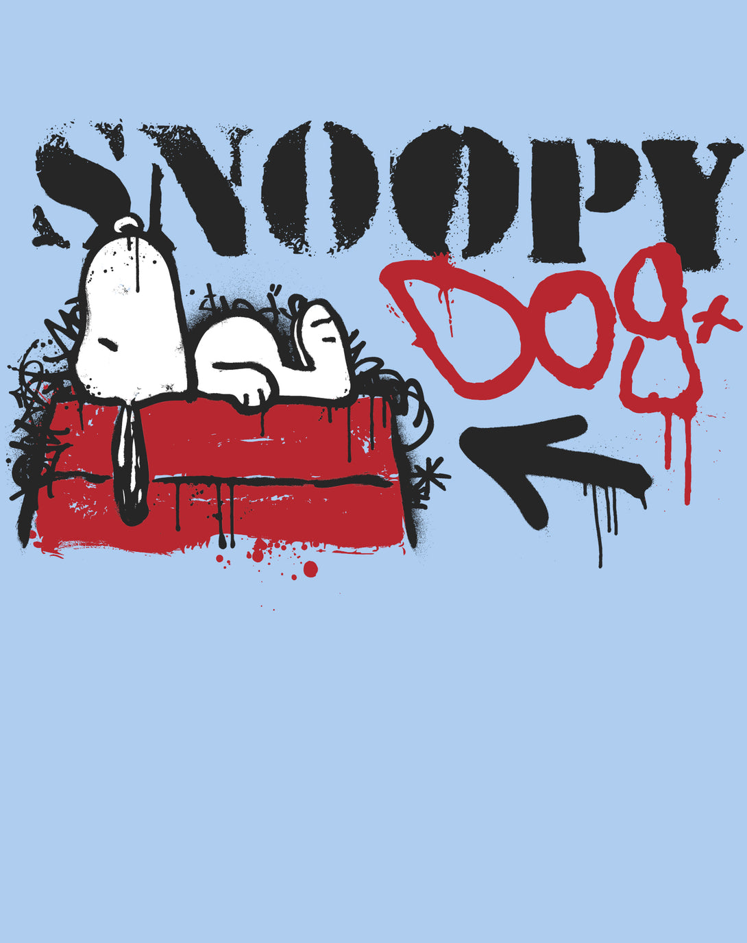 Peanuts Graffiti Snoopy Dog House Cool 90s Urban Street Art Official Men's T-Shirt - Baby Blue - Urban Species Design Close Up