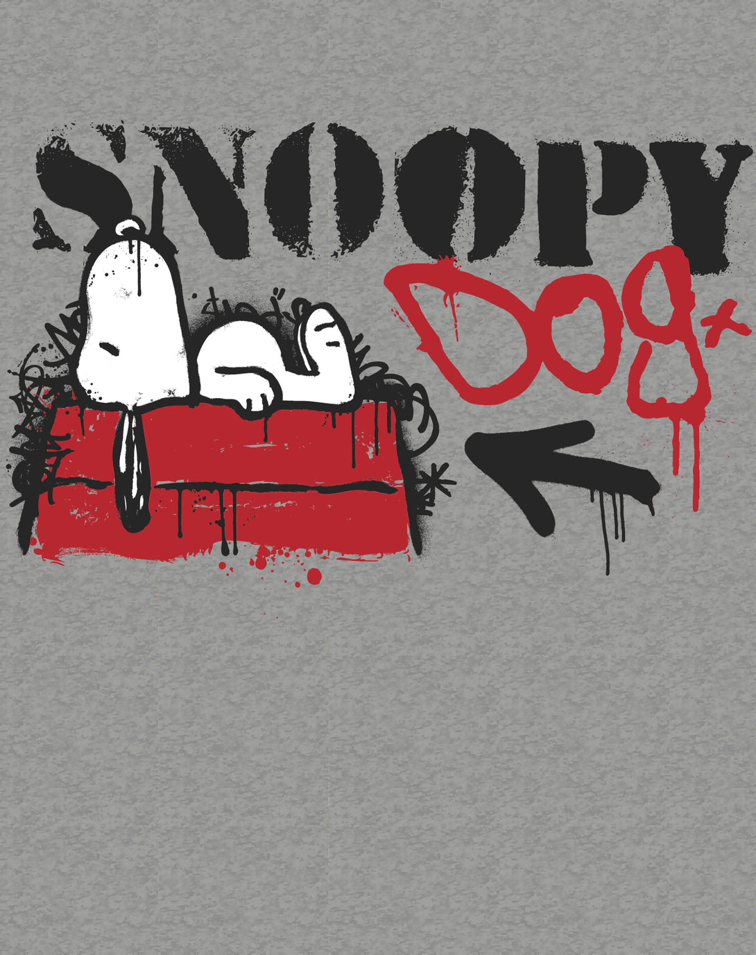 Peanuts Graffiti Snoopy Dog House Cool 90s Urban Street Art Official Men's T-Shirt - Heather Grey - Urban Species Design Close Up