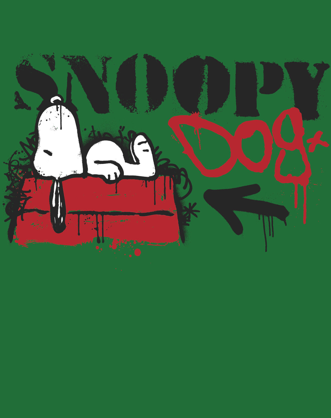 Peanuts Graffiti Snoopy Dog House Cool 90s Urban Street Art Official Men's T-Shirt - Green - Urban Species Design Close Up