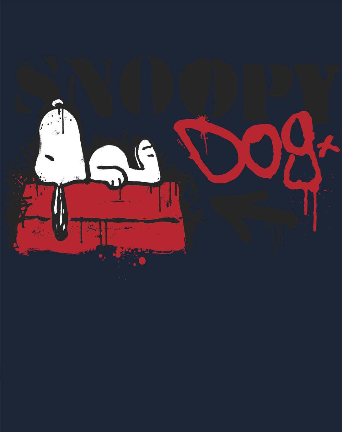Peanuts Graffiti Snoopy Dog House Cool 90s Urban Street Art Official Men's T-Shirt - Navy - Urban Species Design Close Up