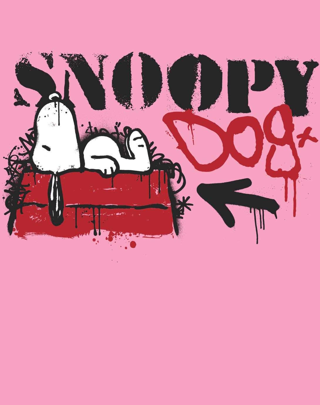 Peanuts Graffiti Snoopy Dog House Cool 90s Urban Street Art Official Men's T-Shirt - Pink - Urban Species Design Close Up