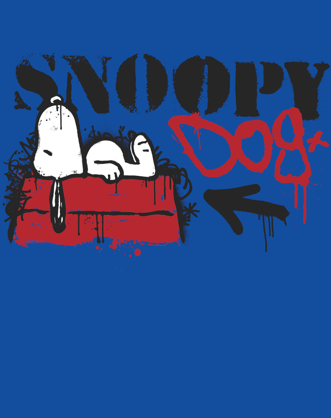 Peanuts Graffiti Snoopy Dog House Cool 90s Urban Street Art Official Men's T-Shirt - Royal Blue - Urban Species Design Close Up