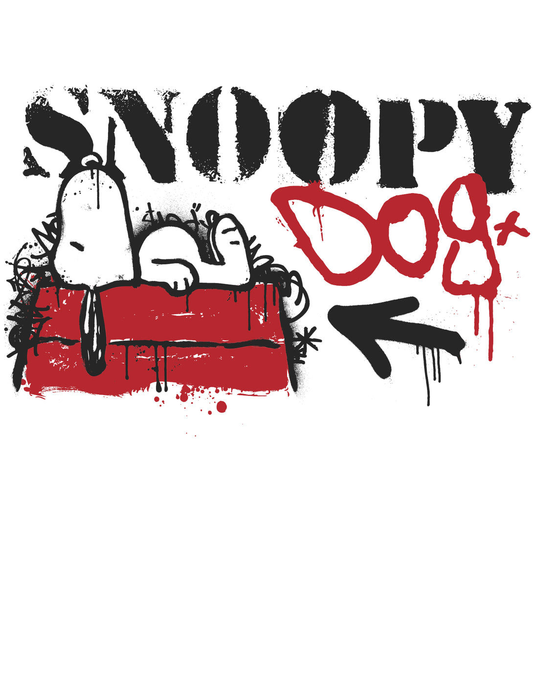 Peanuts Graffiti Snoopy Dog House Cool 90s Urban Street Art Official Men's T-Shirt - White - Urban Species Design Close Up