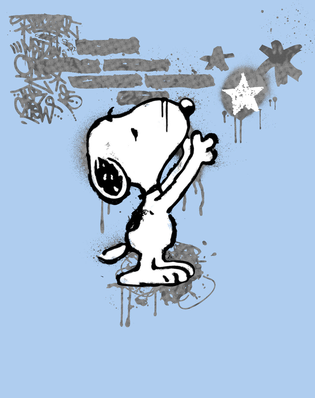 Peanuts Graffiti Snoopy Stencil Star Street Art Retro Urban Official Men's T-Shirt - Baby Blue - Urban Species Design Close Up