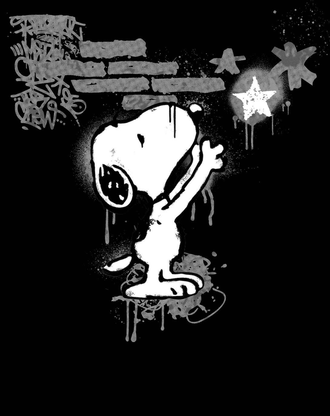 Peanuts Graffiti Snoopy Stencil Star Street Art Retro Urban Official Men's T-Shirt - Black - Urban Species Design Close Up