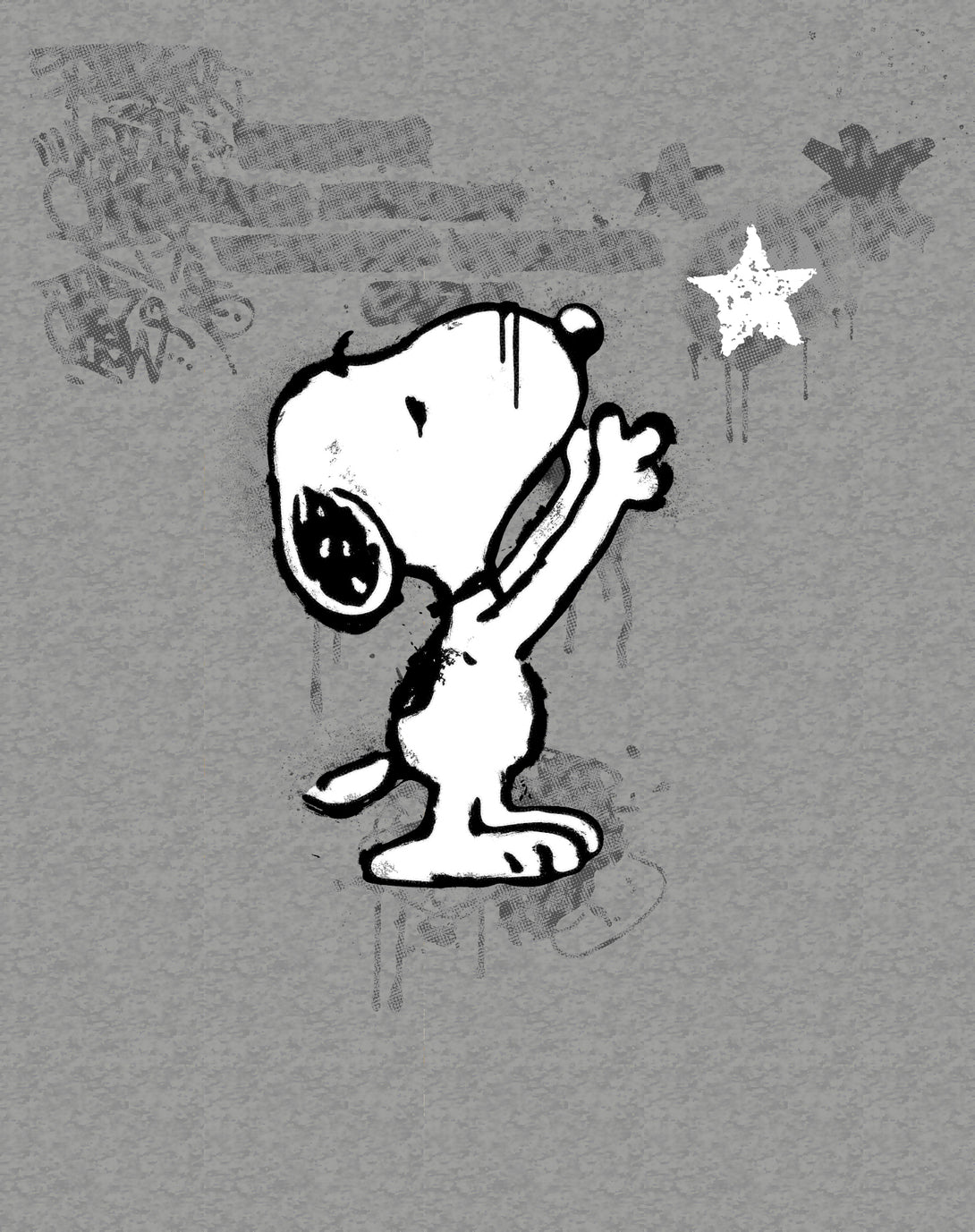 Peanuts Graffiti Snoopy Stencil Star Street Art Retro Urban Official Men's T-Shirt - Heather Grey - Urban Species Design Close Up