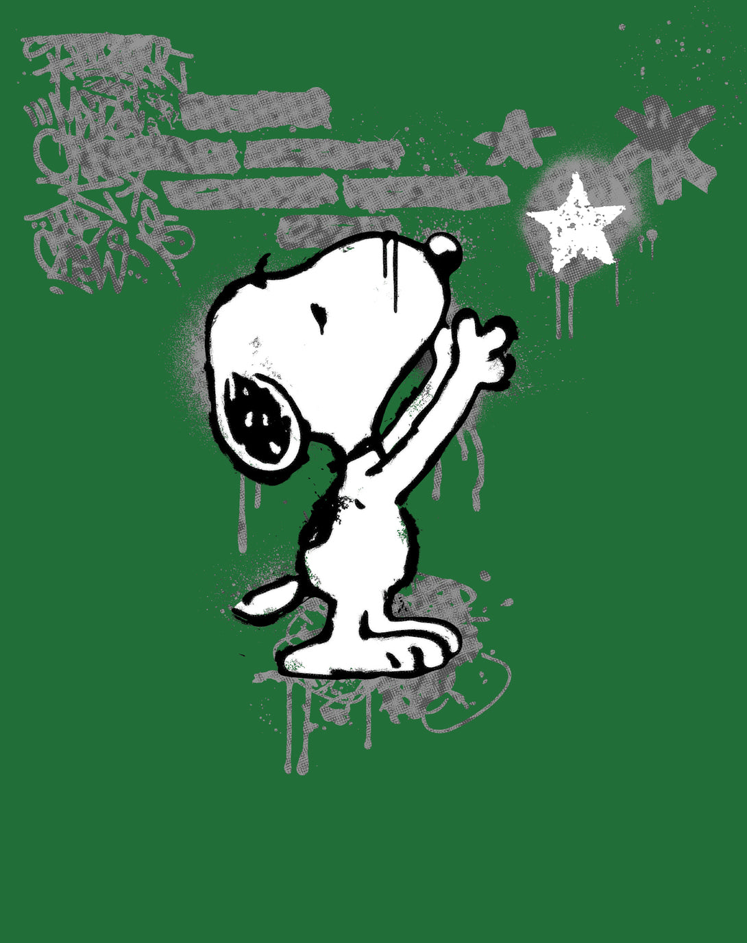 Peanuts Graffiti Snoopy Stencil Star Street Art Retro Urban Official Men's T-Shirt - Green - Urban Species Design Close Up