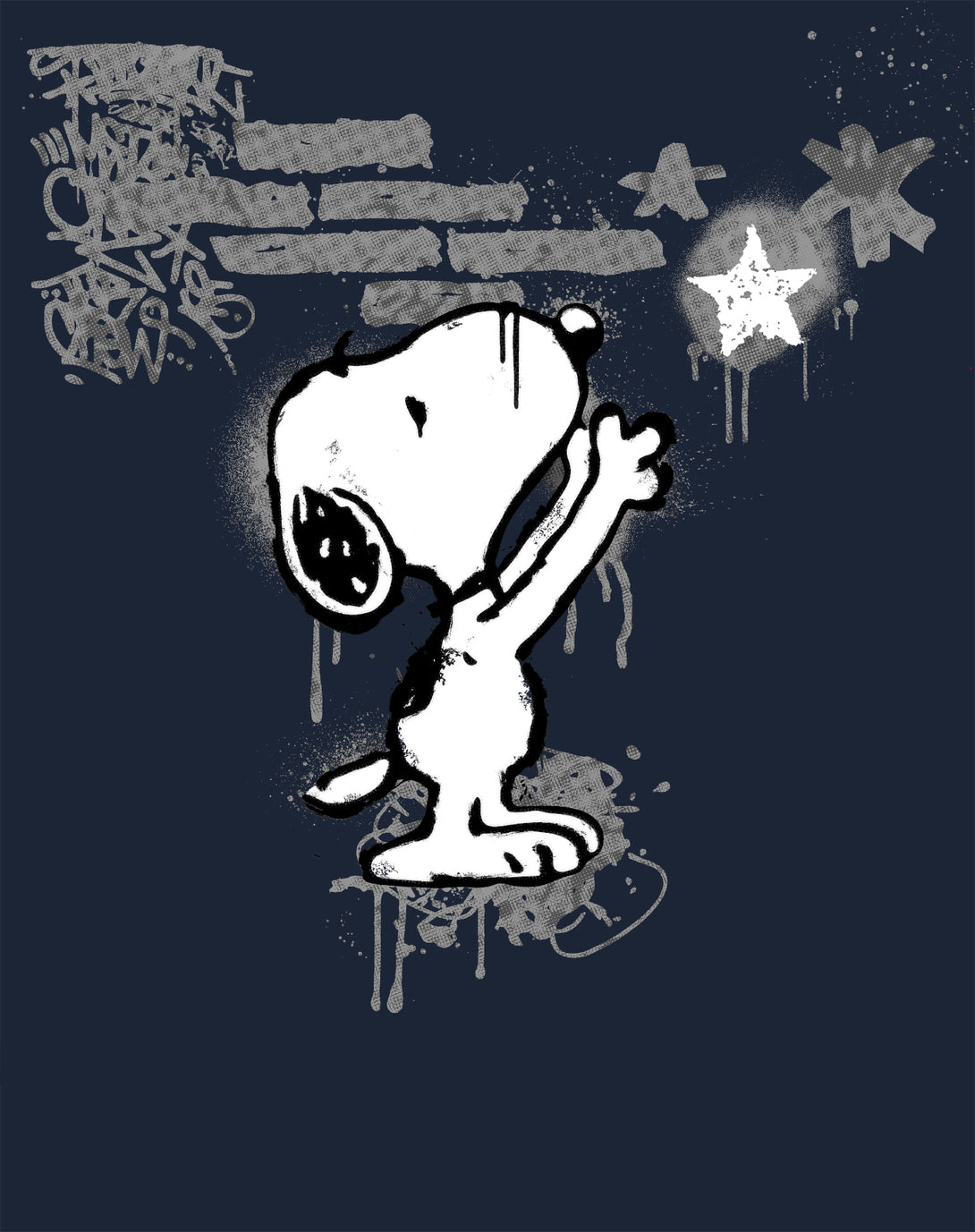 Peanuts Graffiti Snoopy Stencil Star Street Art Retro Urban Official Men's T-Shirt - Navy - Urban Species Design Close Up
