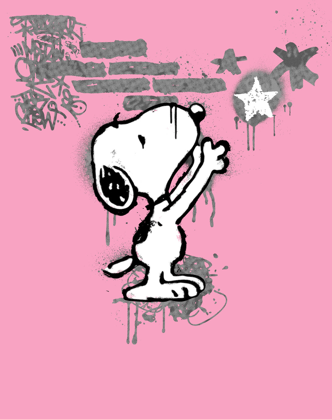 Peanuts Graffiti Snoopy Stencil Star Street Art Retro Urban Official Men's T-Shirt - Pink - Urban Species Design Close Up