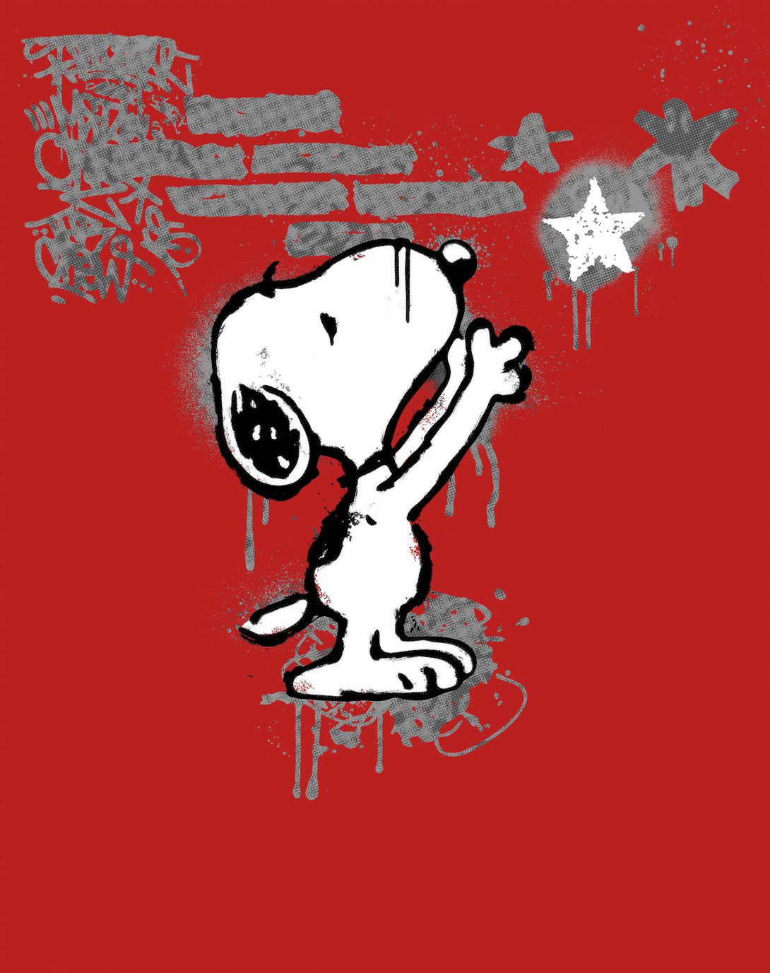Peanuts Graffiti Snoopy Stencil Star Street Art Retro Urban Official Men's T-Shirt - Red - Urban Species Design Close Up