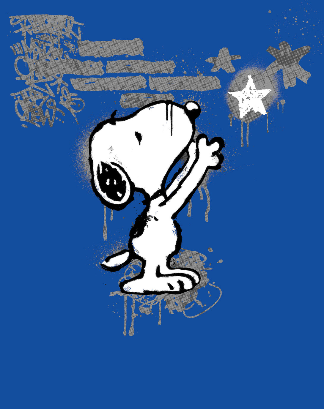 Peanuts Graffiti Snoopy Stencil Star Street Art Retro Urban Official Men's T-Shirt - Royal Blue - Urban Species Design Close Up