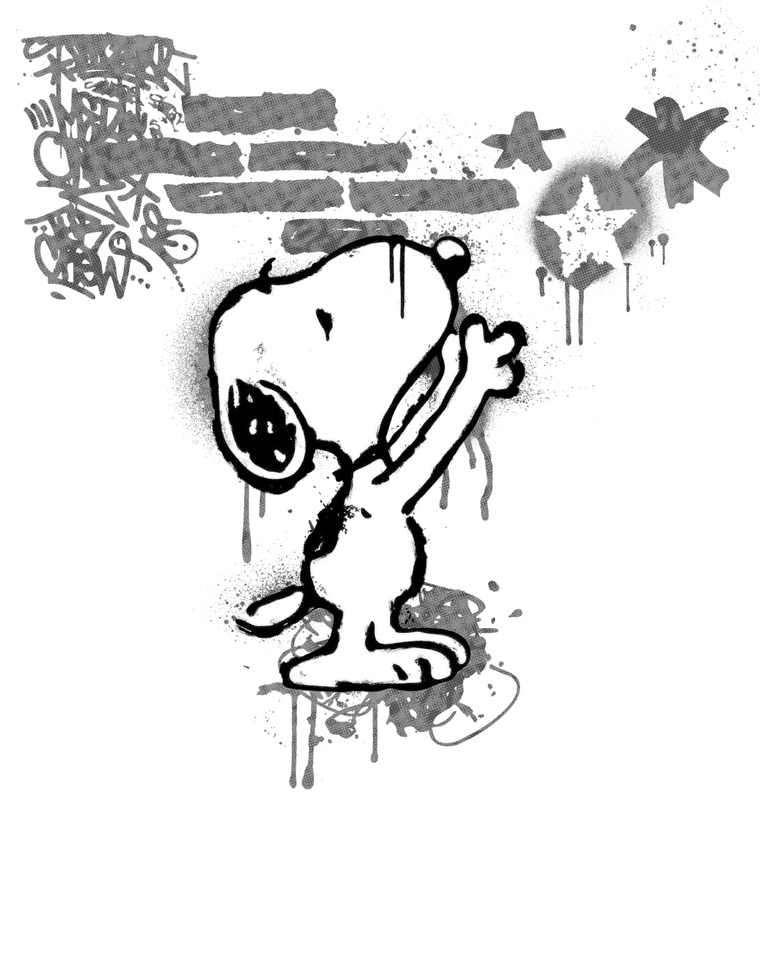 Peanuts Graffiti Snoopy Stencil Star Street Art Retro Urban Official Men's T-Shirt - White - Urban Species Design Close Up