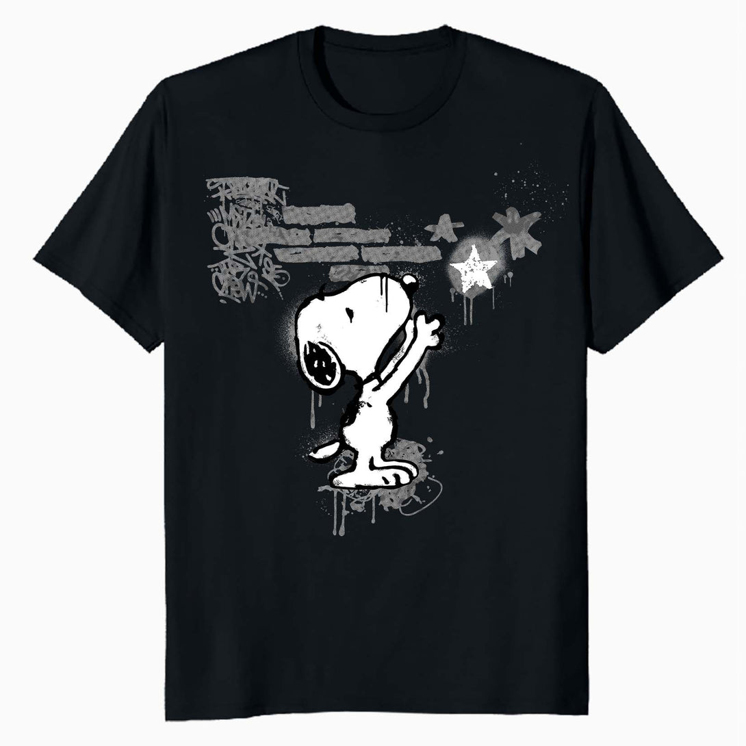 Peanuts Graffiti Snoopy Stencil Star Street Art Retro Urban Official Men's T-Shirt - Black - Urban Species