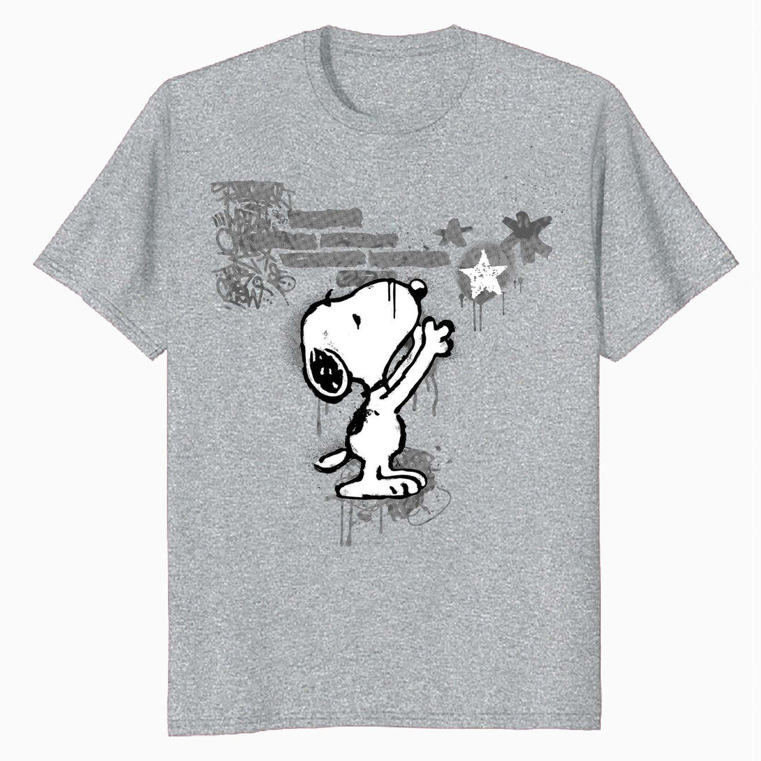 Peanuts Graffiti Snoopy Stencil Star Street Art Retro Urban Official Men's T-Shirt - Heather Grey - Urban Species