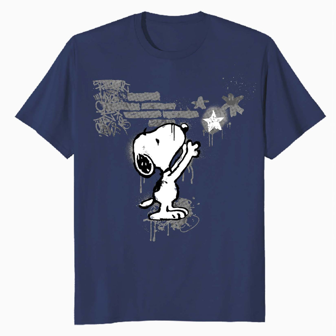 Peanuts Graffiti Snoopy Stencil Star Street Art Retro Urban Official Men's T-Shirt - Navy - Urban Species
