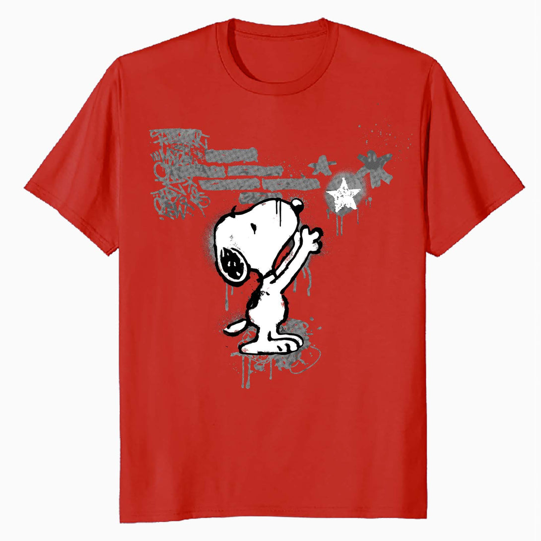 Peanuts Graffiti Snoopy Stencil Star Street Art Retro Urban Official Men's T-Shirt - Red - Urban Species