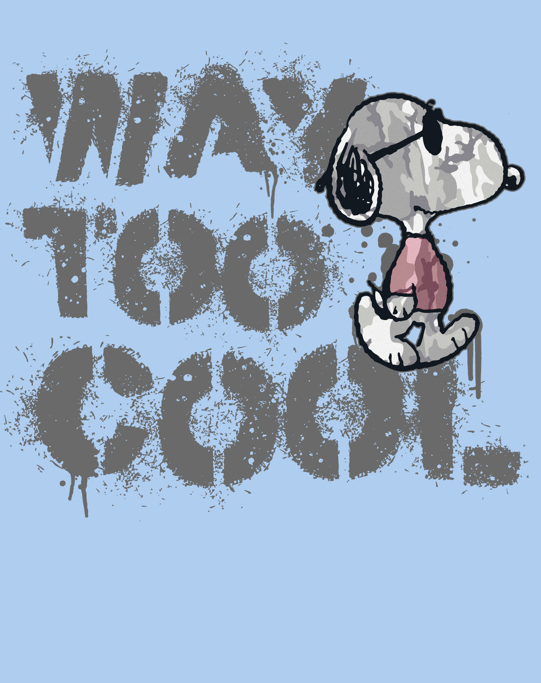 Peanuts Joe Cool Snoopy Way Too Graffiti Stencil Urban Art Official Men's T-Shirt - Baby Blue - Urban Species Design Close Up