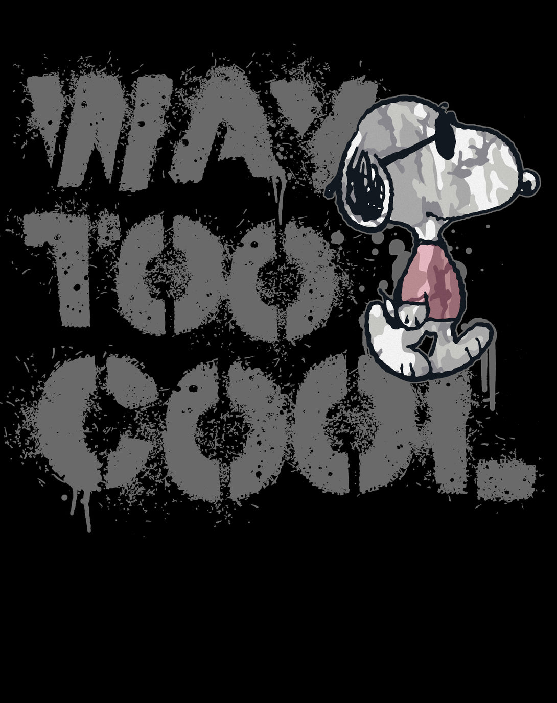 Peanuts Joe Cool Snoopy Way Too Graffiti Stencil Urban Art Official Men's T-Shirt - Black - Urban Species Design Close Up