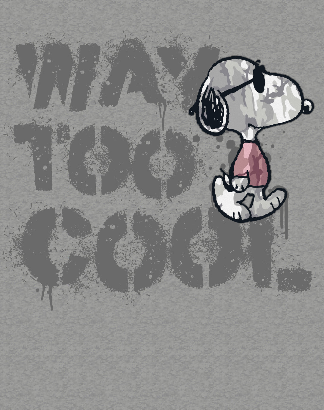 Peanuts Joe Cool Snoopy Way Too Graffiti Stencil Urban Art Official Men's T-Shirt - Heather Grey - Urban Species Design Close Up