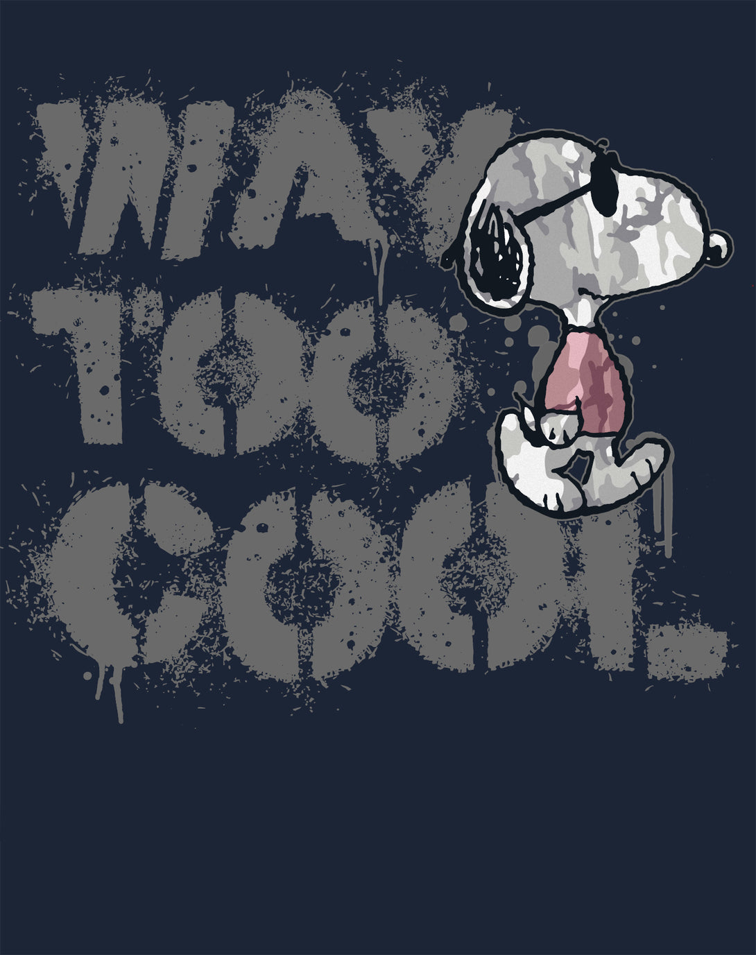 Peanuts Joe Cool Snoopy Way Too Graffiti Stencil Urban Art Official Men's T-Shirt - Navy - Urban Species Design Close Up