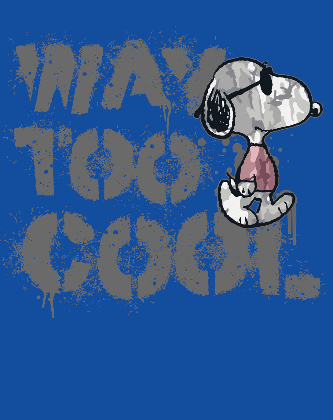 Peanuts Joe Cool Snoopy Way Too Graffiti Stencil Urban Art Official Men's T-Shirt - Royal Blue - Urban Species Design Close Up
