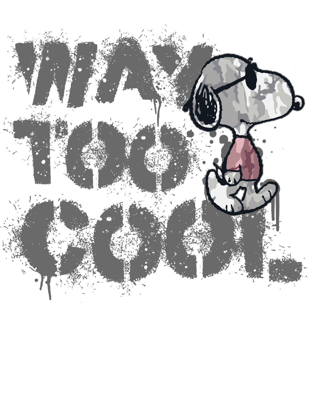 Peanuts Joe Cool Snoopy Way Too Graffiti Stencil Urban Art Official Men's T-Shirt - White - Urban Species Design Close Up