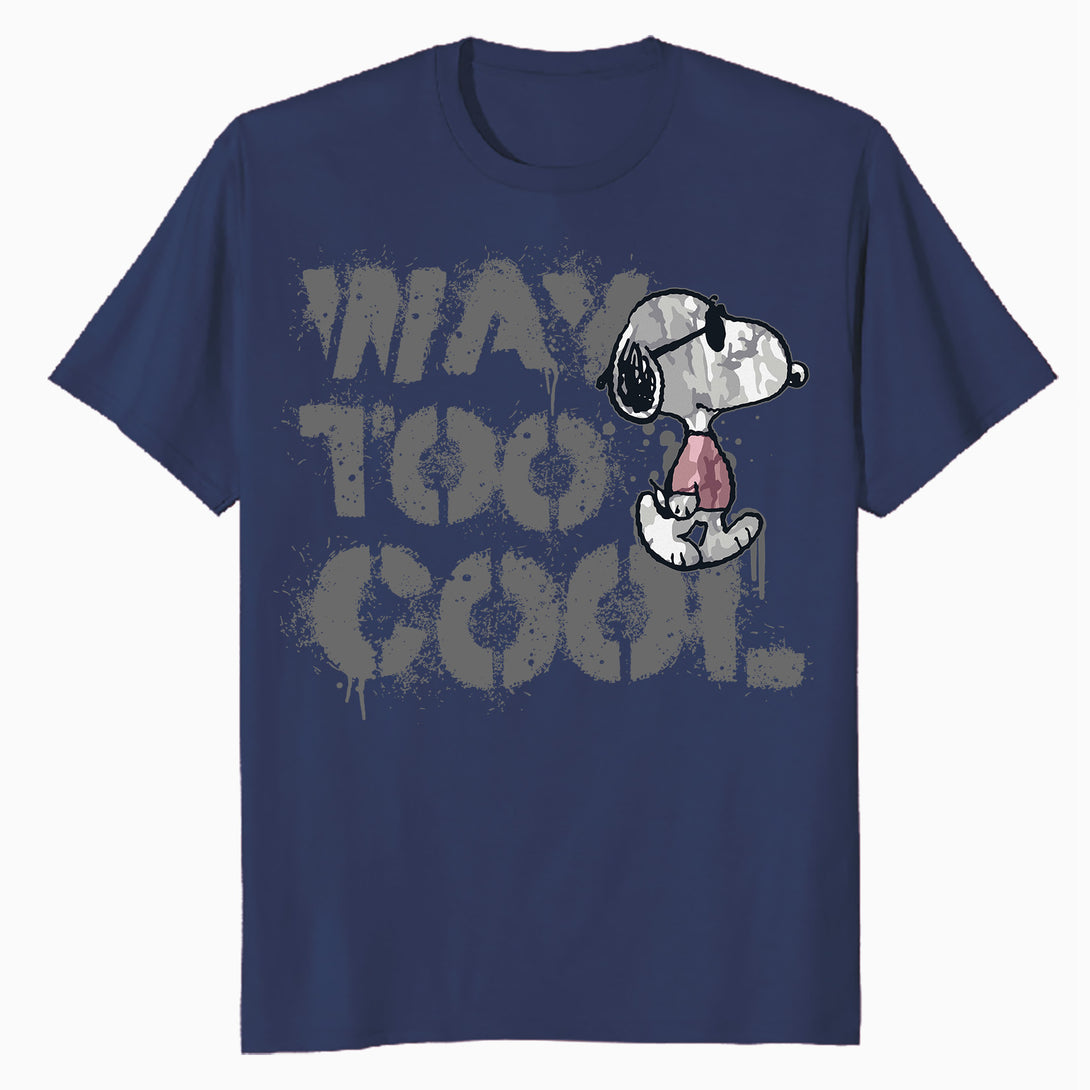 Peanuts Joe Cool Snoopy Way Too Graffiti Stencil Urban Art Official Men's T-Shirt - Navy - Urban Species
