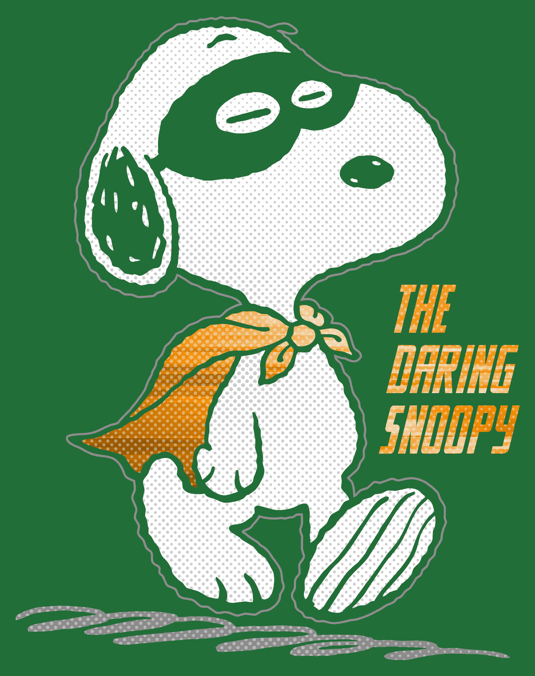 Peanuts Snoopy The Daring Superhero Retro 80s 90s Cartoon Official Women's SKINNY FIT T-Shirt - Green - Urban Species Design Close Up