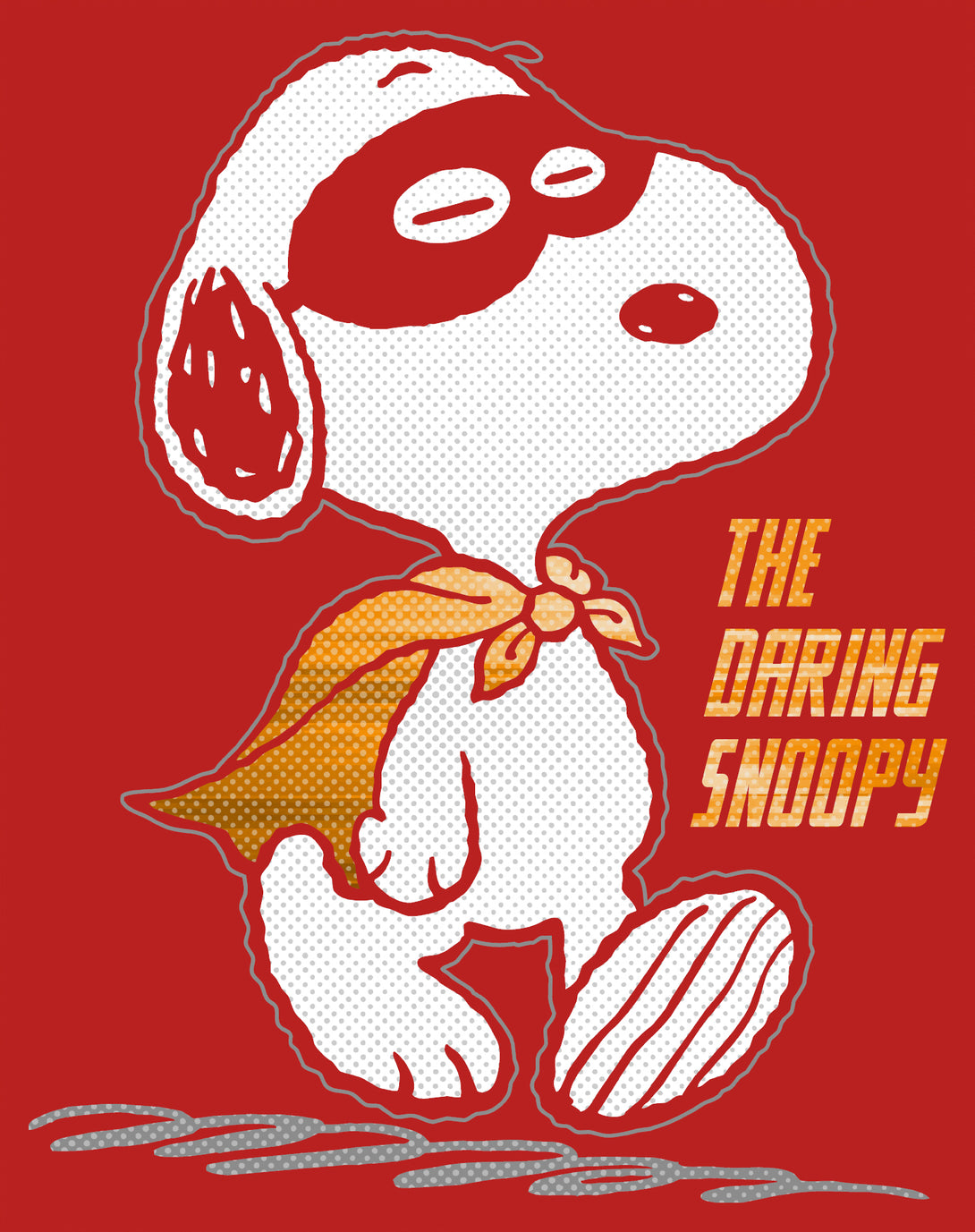 Peanuts Snoopy The Daring Superhero Retro 80s 90s Cartoon Official Women's SKINNY FIT T-Shirt - Red - Urban Species Design Close Up
