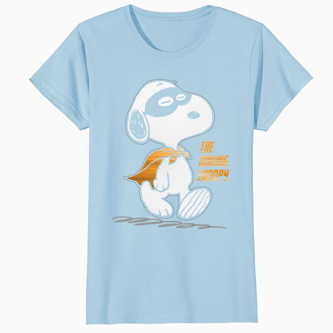 Peanuts Snoopy The Daring Superhero Retro 80s 90s Cartoon Official Women's SKINNY FIT T-Shirt - Baby Blue - Urban Species