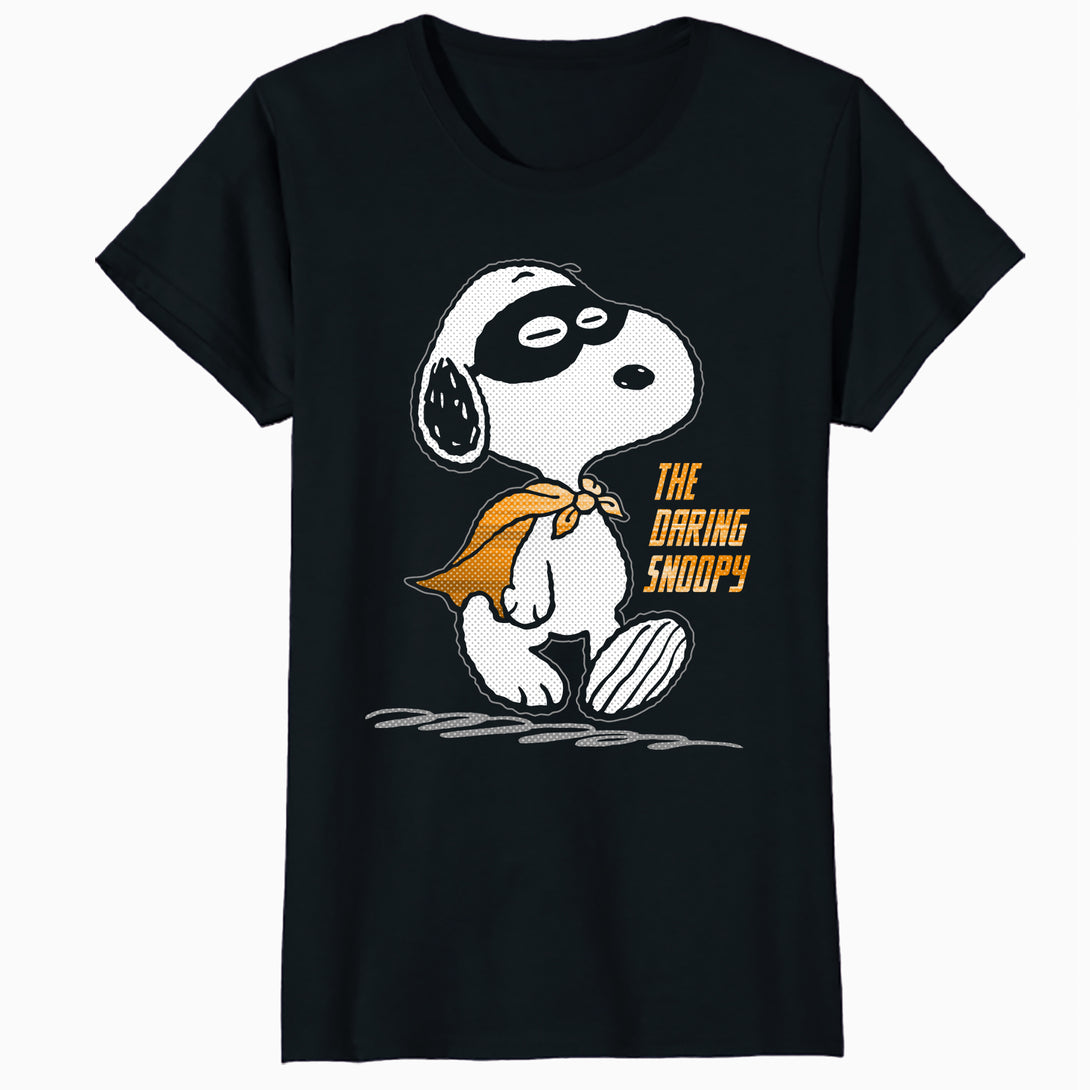 Peanuts Snoopy The Daring Superhero Retro 80s 90s Cartoon Official Women's SKINNY FIT T-Shirt - Black - Urban Species