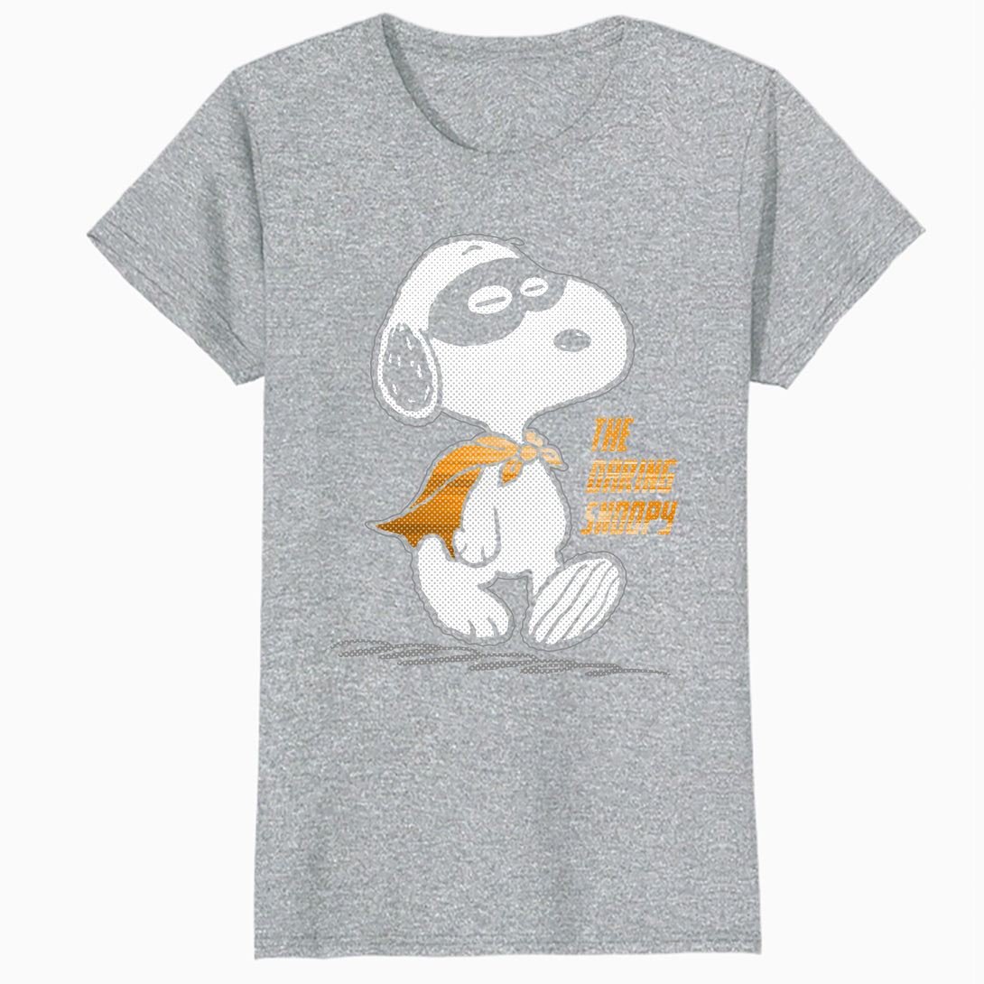 Peanuts Snoopy The Daring Superhero Retro 80s 90s Cartoon Official Women's SKINNY FIT T-Shirt - Sports Grey - Urban Species