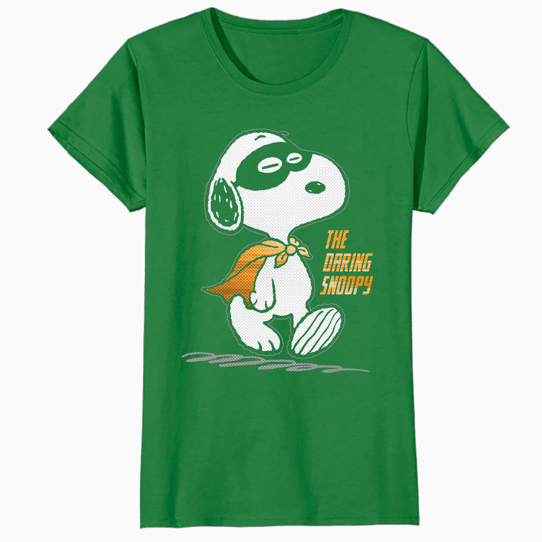 Peanuts Snoopy The Daring Superhero Retro 80s 90s Cartoon Official Women's SKINNY FIT T-Shirt - Green - Urban Species