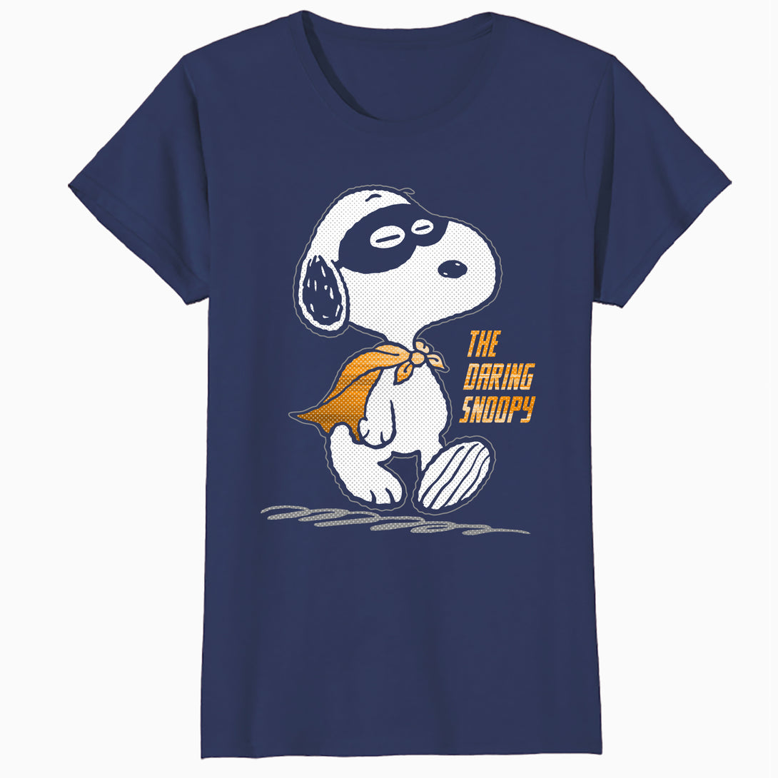 Peanuts Snoopy The Daring Superhero Retro 80s 90s Cartoon Official Women's SKINNY FIT T-Shirt - Navy - Urban Species