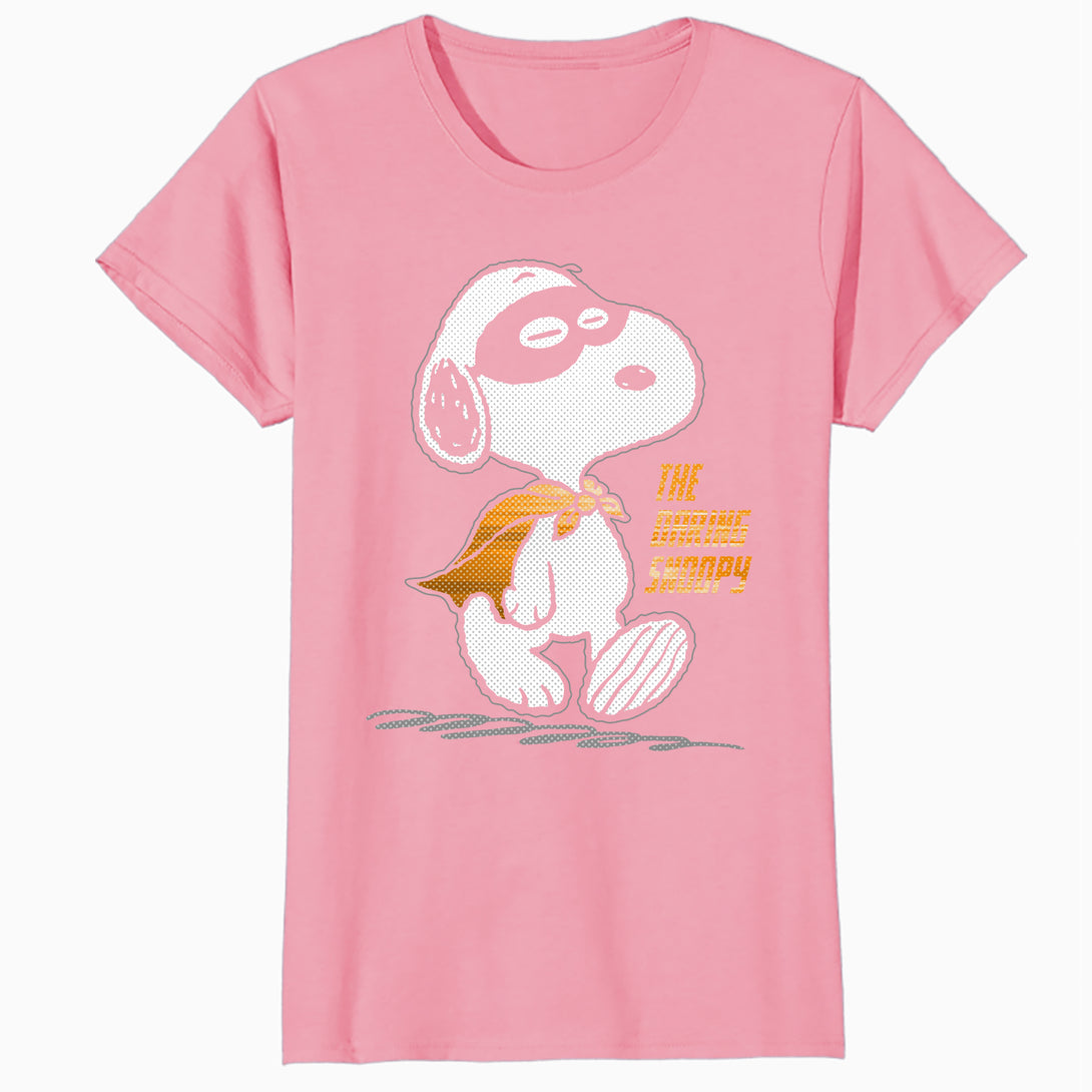 Peanuts Snoopy The Daring Superhero Retro 80s 90s Cartoon Official Women's SKINNY FIT T-Shirt - Pink - Urban Species