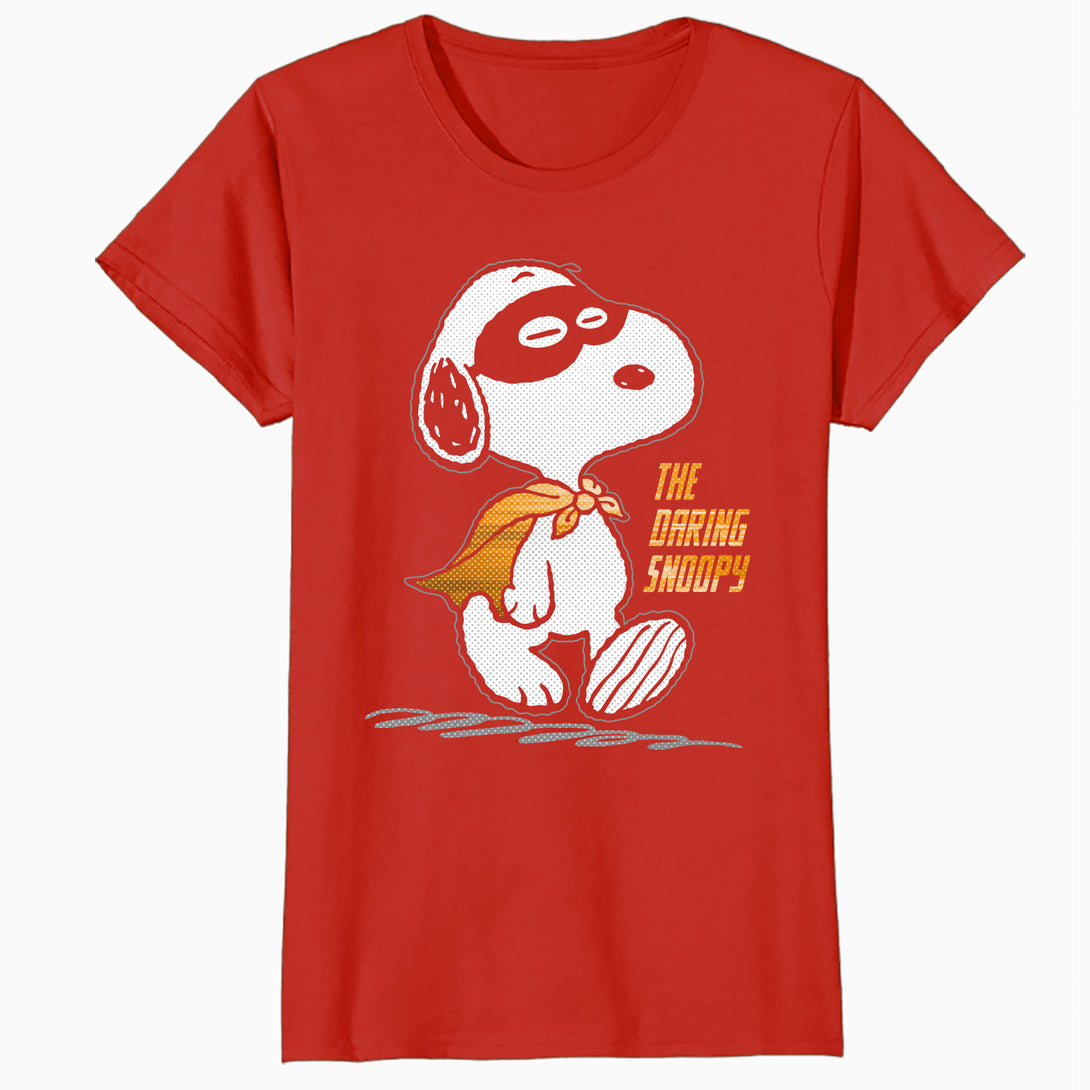 Peanuts Snoopy The Daring Superhero Retro 80s 90s Cartoon Official Women's SKINNY FIT T-Shirt - Red - Urban Species