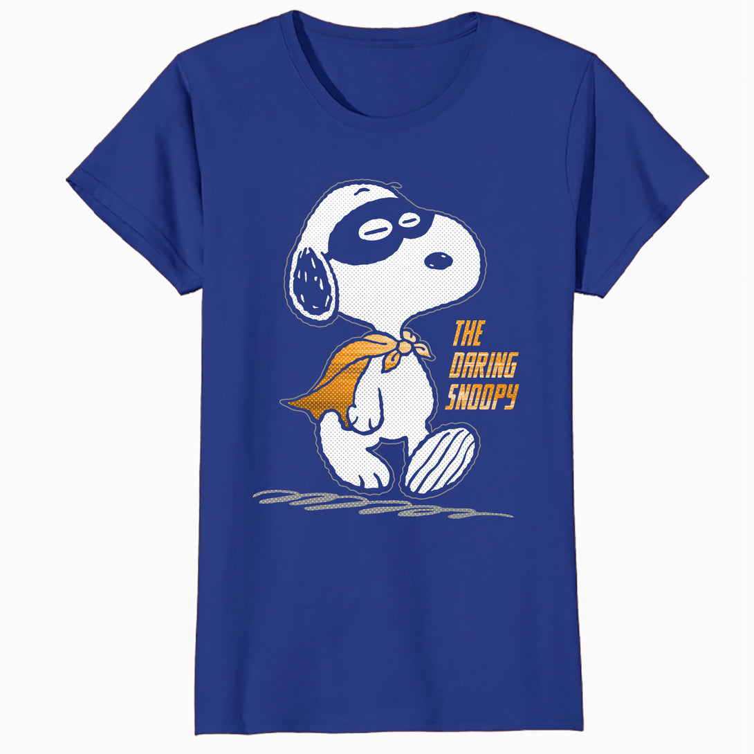 Peanuts Snoopy The Daring Superhero Retro 80s 90s Cartoon Official Women's SKINNY FIT T-Shirt - Royal Blue - Urban Species