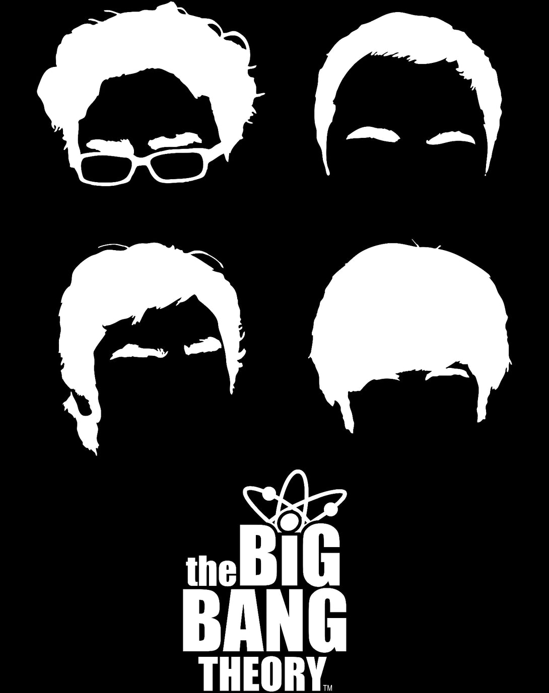 Big Bang Theory +Logo Group Hair Official Men's T-shirt Black - Urban Species Design Close Up